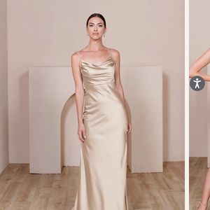 Revelry Skye Satin Dress- gold champagne 703 size 6. Regular length.